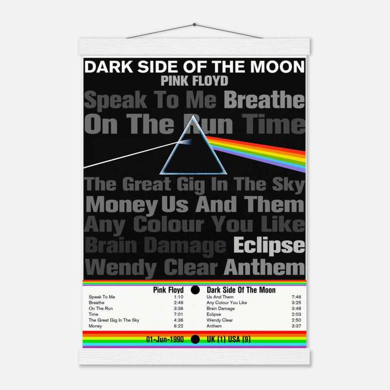 Dark Side Of The Moon Pink Floyd Inspired Museum-Quality Matte Paper Track Poster with Hanger A3 (29.7 x 42  cm) - White wall hanger