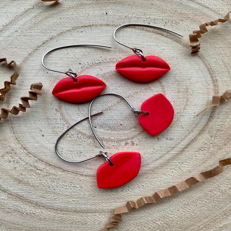 Red Lips Earrings: Handmade Polymer Clay, Surgical Steel Hooks