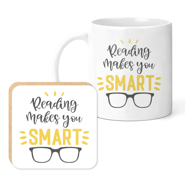 Reading Mug & Coaster Set - Reading Makes You Smart