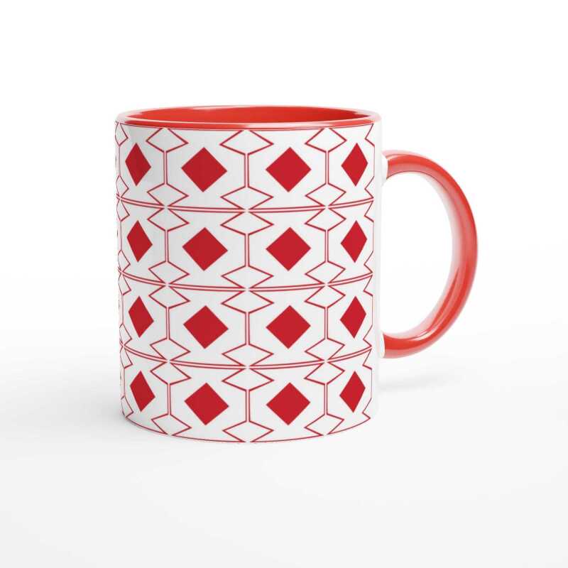Red Diamonds and Shapes Mug - Ceramic White