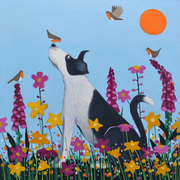 Holy Mackerel bestie to the birdies border collie themed art card for him or her - designed by artist Ailsa Black - 15cm square and blank inside for your message