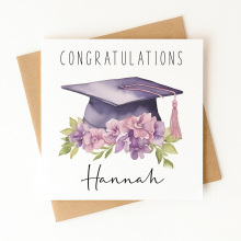 Personalised Graduation Card - Purple Floral Graduation Cap - Standard Smooth Card