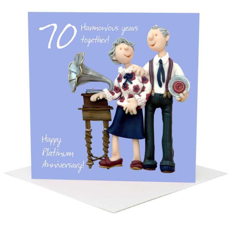 70th anniversary card (platinum anniversary) - designed by Erica Sturla - 15cm square and blank inside, made in the UK