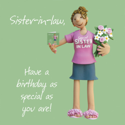Holy Mackerel Sister-in-law, an Erica Sturla relations birthday greetings card, 15cm square, blank inside & printed in the UK on board from sustainable sources