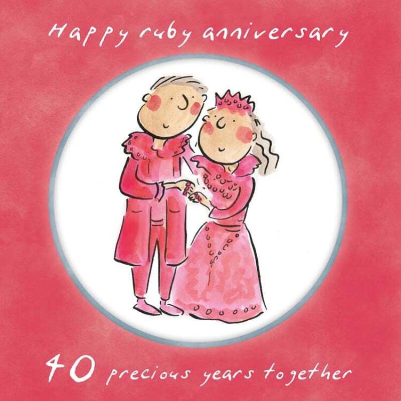 Holy Mackerel 40th (ruby) wedding anniversary card by Artist Rosie Brooks. 15cm square and blank inside. Anniversary card for him, her, husband, wife, couple etc