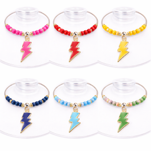Handmade Wine Glass Charm - Enamel Lightning Bolt