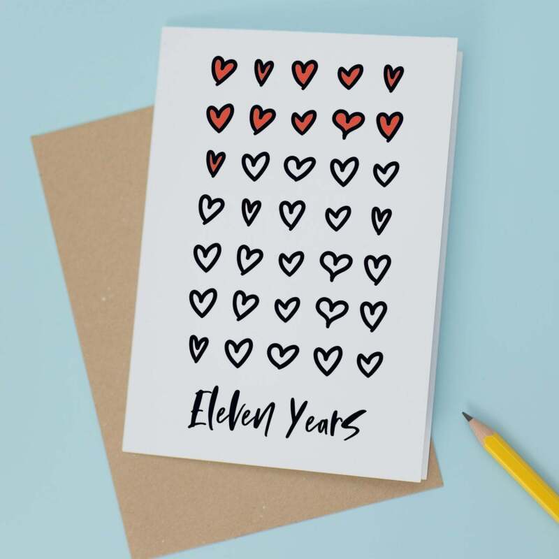 11th Wedding Anniversary Card For Wife Anniversary Card for Husband or Boyfriend Anniversary Card Girlfriend Eleventh Anniversary Eleven Year - Large (5x7) / Blank Message