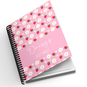A5 Personalised Spiral Bound Diary - Strawberries & Daisies | Yearly | Academic | Appointment
