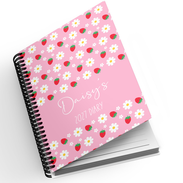 A5 Personalised Spiral Bound Diary - Strawberries & Daisies | Yearly | Academic | Appointment - Standard 2027