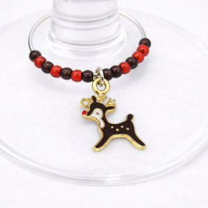 Handmade Wine Glass Charm - Enamel Reindeer
