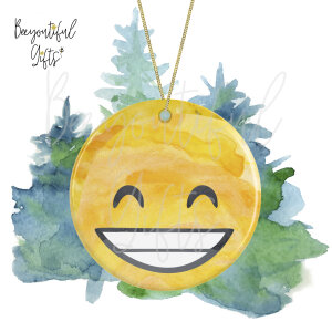 Watercolour Emoji Ceramic Christmas Tree Decoration - Big Smile