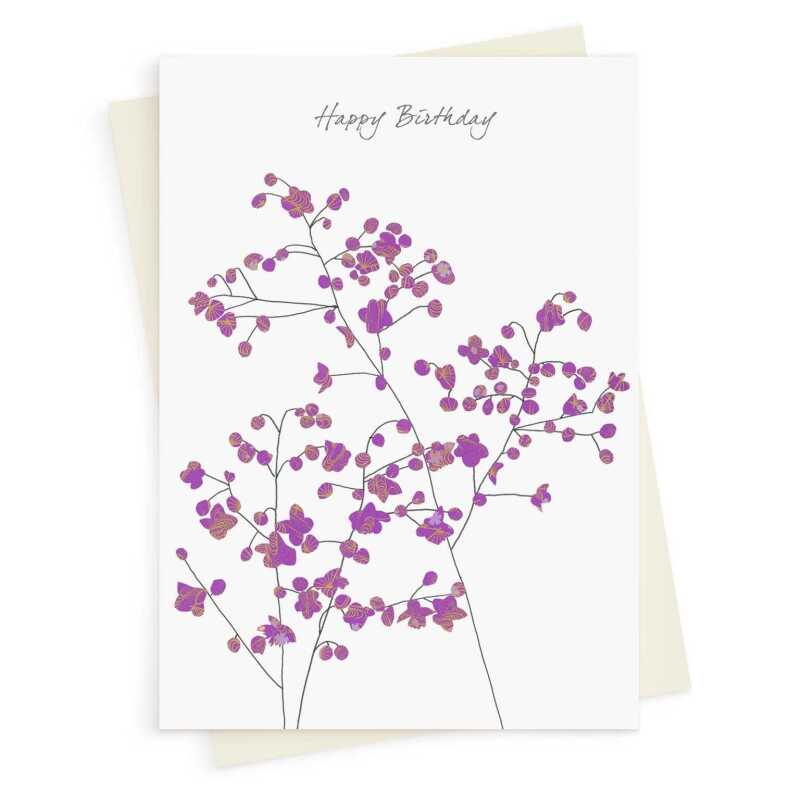 Pretty Thalictrum birthday card -  designed by Eloise Hall - 15.7 x 11cm and blank inside, made in the UK
