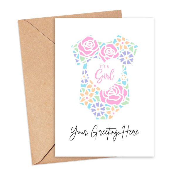 Personalised Custom Message Card - Papercut It's a Girl - Small (Approx. A6) - Standard Smooth Card
