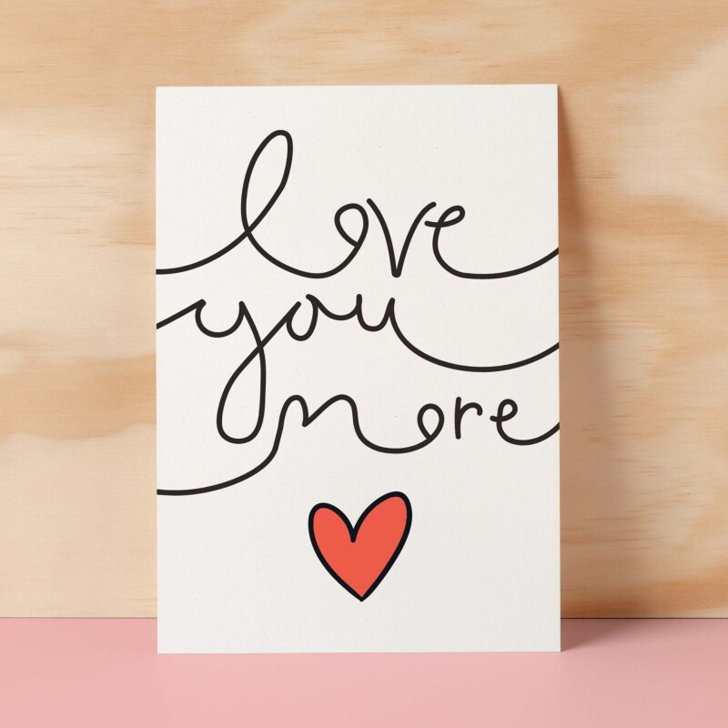 Anniversary or Valentine's Card for Her Anniversary Card for Wife Valentines Day Card For Husband Boyfriend or Girlfriend Cute Love You More - Large (5x7) / Blank Message