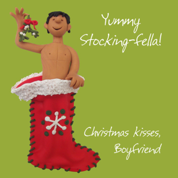 Stocking-Fella Boyfriend Christmas Greeting Card One Lump or Two Cards