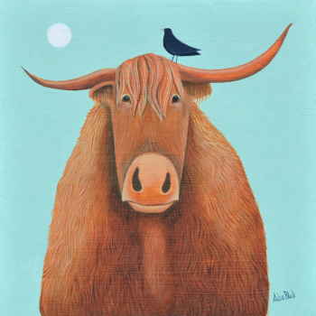 Holy Mackerel broon coo Highland cow themed art card for him or her - designed by artist Ailsa Black - 15cm square and blank inside for your message