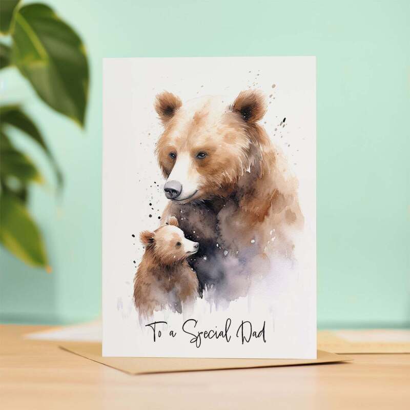 Birthday Card For Dad Card for Father Day Birthday Card For Him Birthday Gift For Dad Happy Birthday Card For Dad with Bear Illustration - Large (5x7) / Blank Message