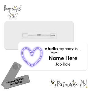 Name Badge - Neon Heart Hello My Name is... - No. 4 White