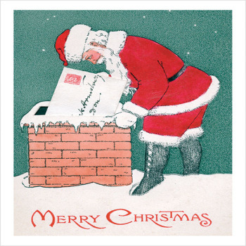 Posting Letter Down Chimney - a 17.5 x 12.5cm Christmas Card from Holy Mackerel's Alternative Image Range of Festive Designs.
