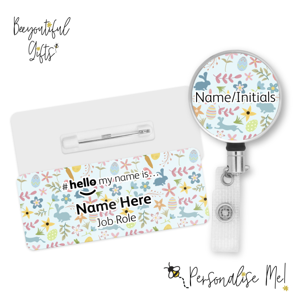 #hello my name is... Name Badge & Metal ID Reel - Cute Easter Pattern