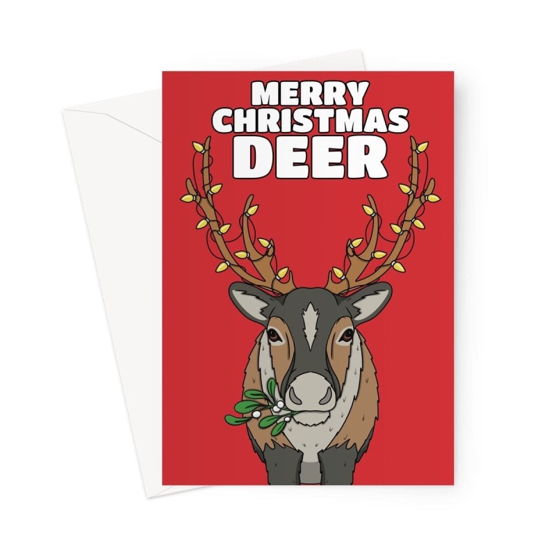 Funny Reindeer Christmas Card - Deer Pun - A5 Portrait - 1 Card