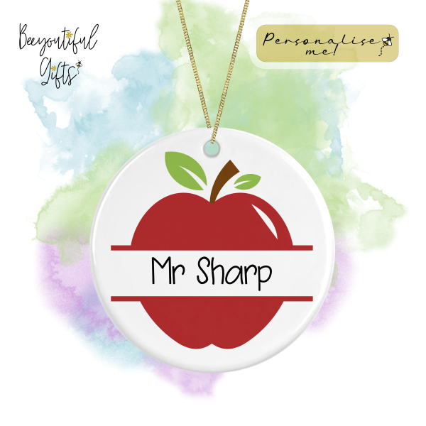 Personalised Ceramic Decoration - Teacher's Name Apple Monogram