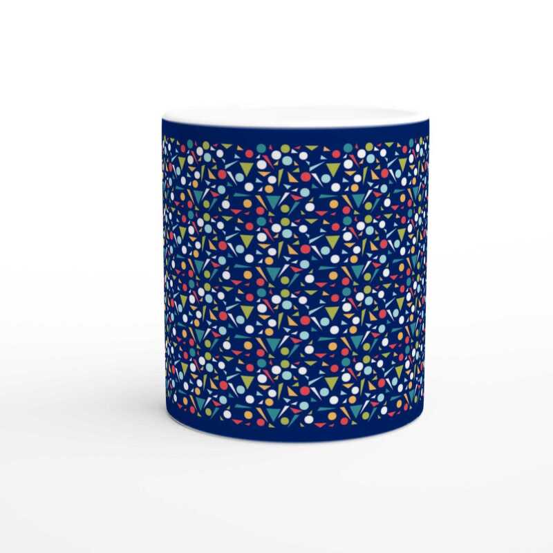 Colour Triangles and Circles on Blue Ceramic Mug - Ceramic White