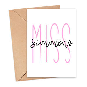 Personalised Thank You Teacher Card - Teacher's Name Miss/Mrs/Mr