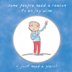 Holy Mackerel Reason to enjoy wine, a 15cm square card featuring Rosie Brooks artwork, blank inside for your message