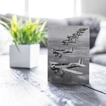 Planes in formation, photographic black and white aeroplane themed card - 12.6 x 17.7cm and blank inside - made in the UK