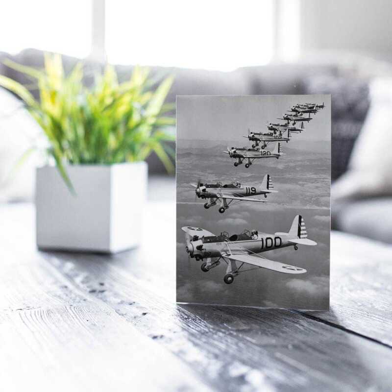 Planes in formation, photographic black and white aeroplane themed card - 12.6 x 17.7cm and blank inside - made in the UK
