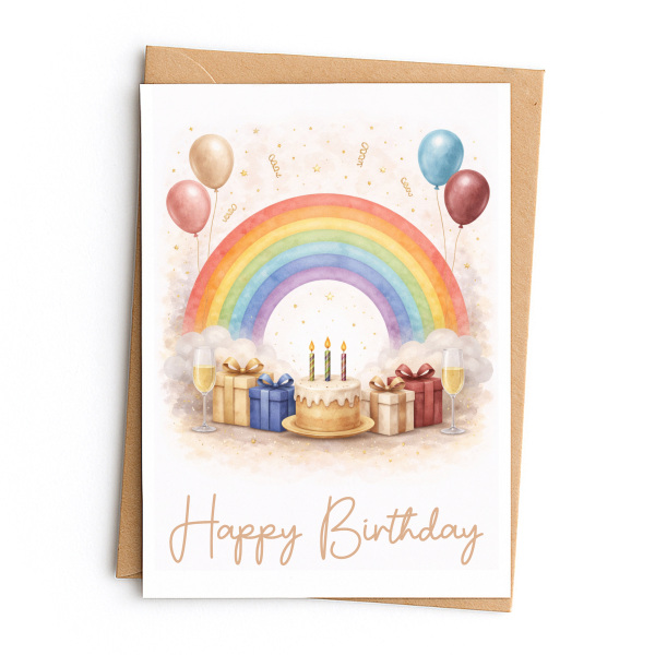 Birthday Card - Happy Birthday Vintage Rainbow - Small (Approx. A6 | 105mm x 148mm | 4.1in x 5.8in) - Standard Smooth Card