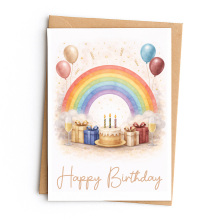 Birthday Card - Happy Birthday Vintage Rainbow - Small (Approx. A6 | 105mm x 148mm | 4.1in x 5.8in) - Standard Smooth Card