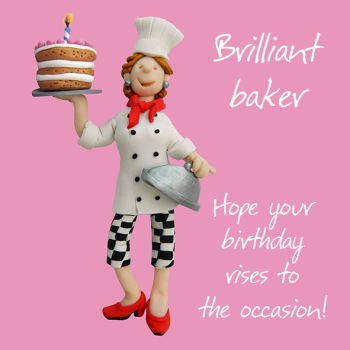 Holy Mackerel brilliant baker cooking themed birthday card for her - designed by artist Erica Sturla - 15cm square and blank inside for your message
