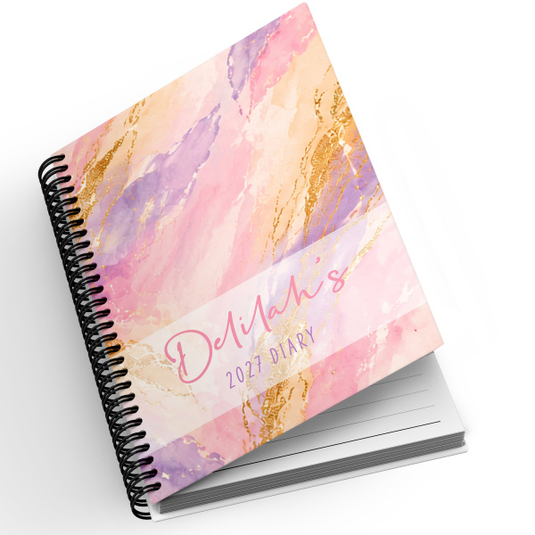 A5 Personalised Spiral Bound Diary - Pastel Marble | Yearly | Academic | Appointment - Standard 2027