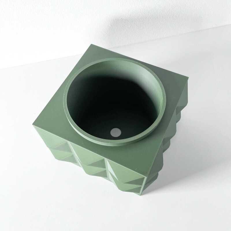 The Eldan Planter Pot with Drainage Tray & Stand Included - Matte Dark Green - 3"