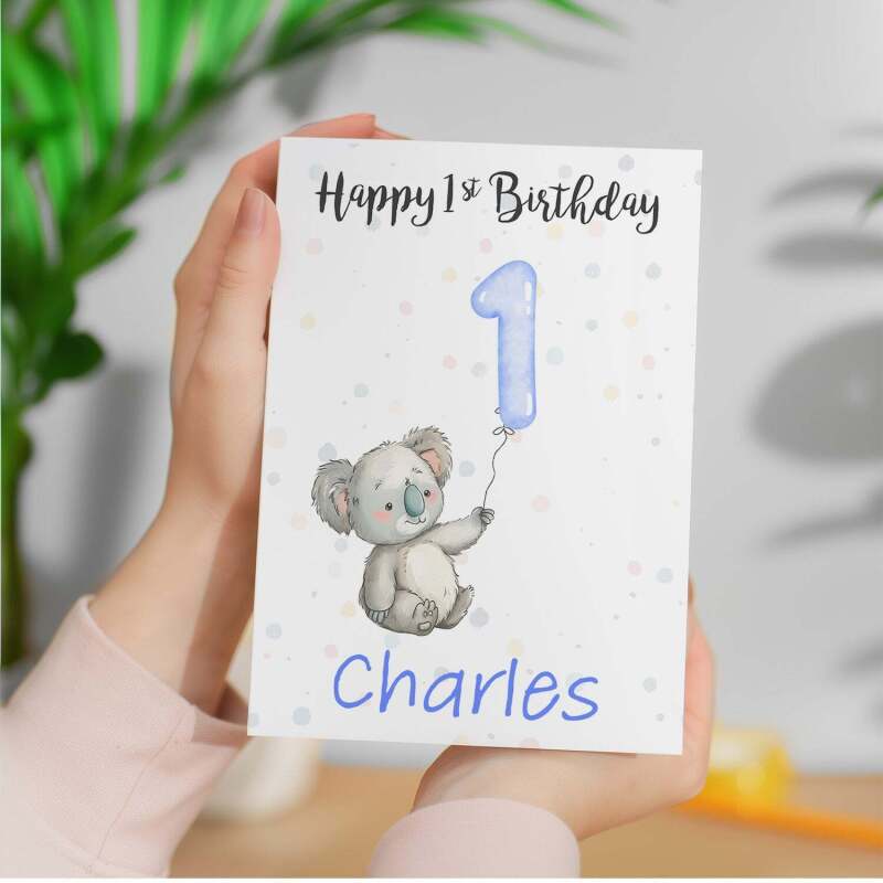 Personalised 1st, 2nd, 3rd, 4th, 5th Birthday Card for Son, Grandson, Nephew, Godson, Boys Koala Card - 1 - One - Blank Message