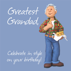 Holy Mackerel greatest grandad birthday card for a grandfather - designed by artist Erica Sturla - 15cm square and blank inside for your message - made in the UK