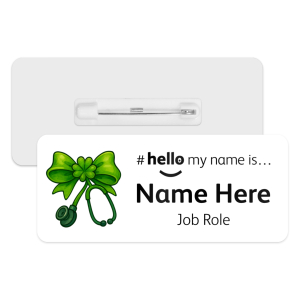 #hello my name is... Name Badge - Shamrock Stethoscope Coquette Bow