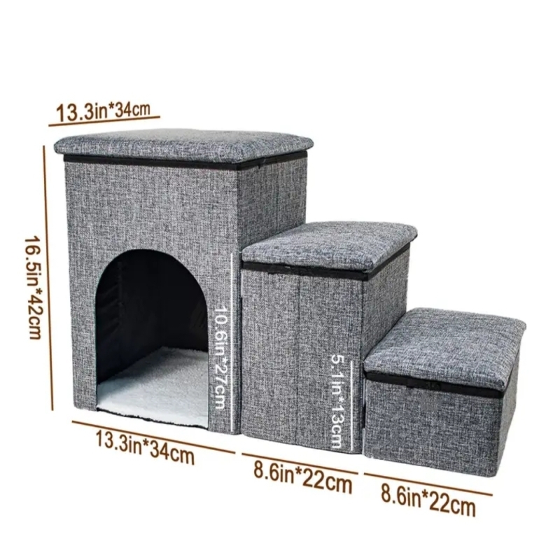 Foldable Pet Stairs with Cozy Condo, Storage & Scratcher 🐾