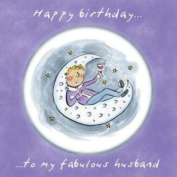 Holy Mackerel Fabulous husband, a 15cm square birthday card from a wife featuring Rosie Brooks artwork, blank inside for your message