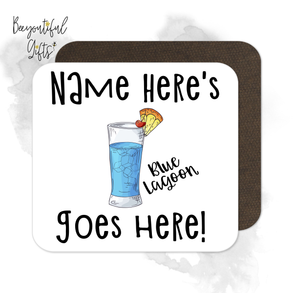 Personalised Cocktail Coaster - Hand Drawn Blue Lagoon