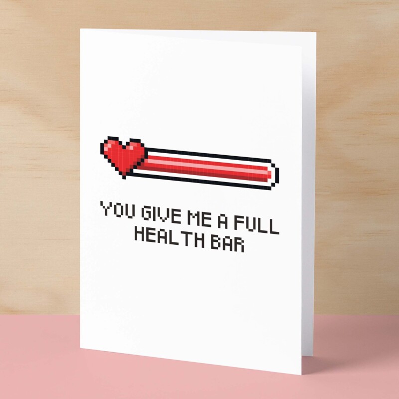 Valentine's Card For Him Anniversary Card For Boyfriend or Husband Love Card For Husband Valentine's Day Card For Gamer Full Health Bar - Large (5x7) / Blank Message