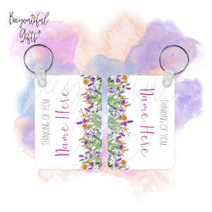 Personalised Thinking of You Floral High Gloss Rectangular Wooden Key Ring