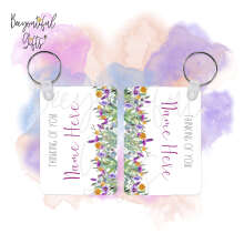 Personalised Thinking of You Floral High Gloss Rectangular Wooden Key Ring