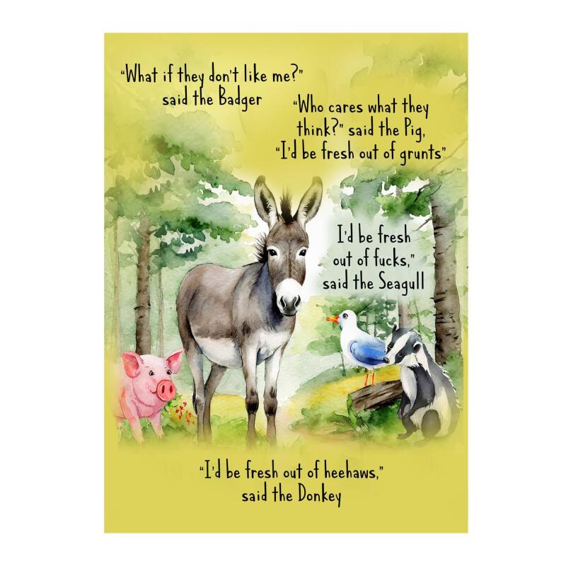 Funny Birthday Card pig donkey seagull badger Heehaws A5 uncoated textured