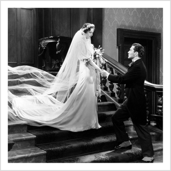 Holy Mackerel just married retro black and white photographic card featuring a vintage image of a bride and groom holding hands - 15cm square and blank inside