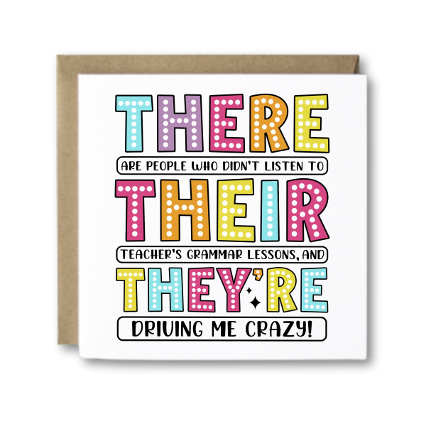 Thank You Teacher Card - There, Their & They're - Standard Smooth Card