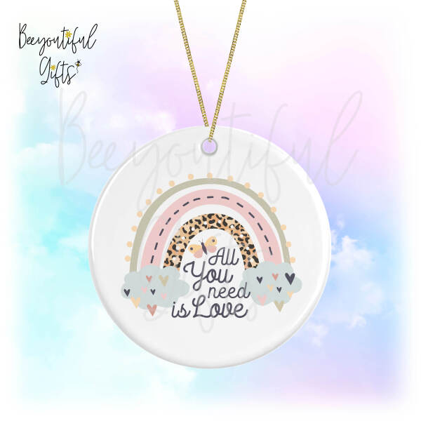 All You Need Is Love Boho Rainbow Round Ceramic Hanging Decoration