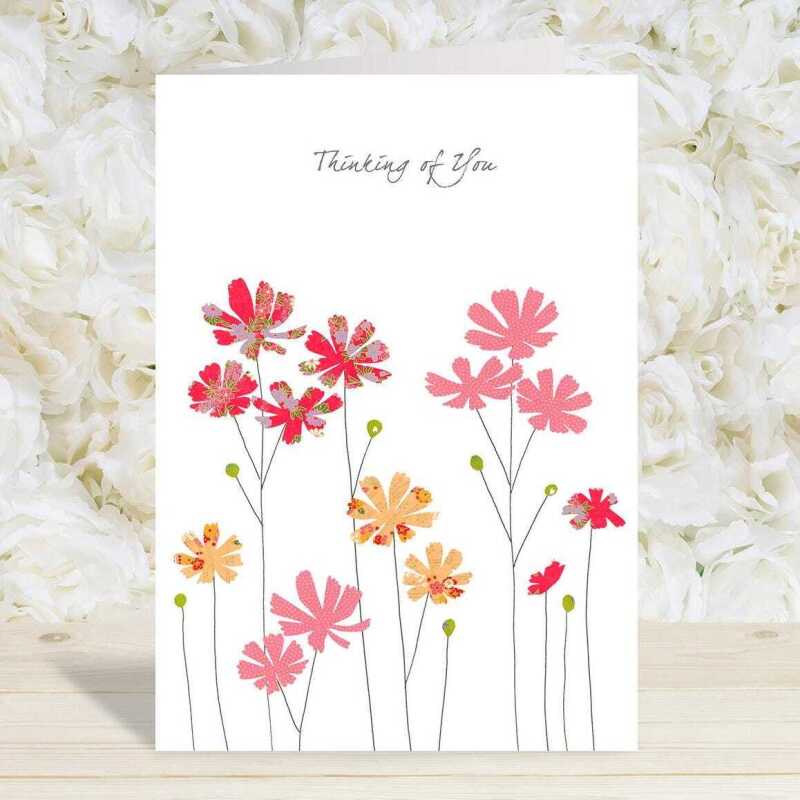 A floral cosmos thinking of you card -  designed by Eloise Hall - 15.7 x 11cm and blank inside, made in the UK